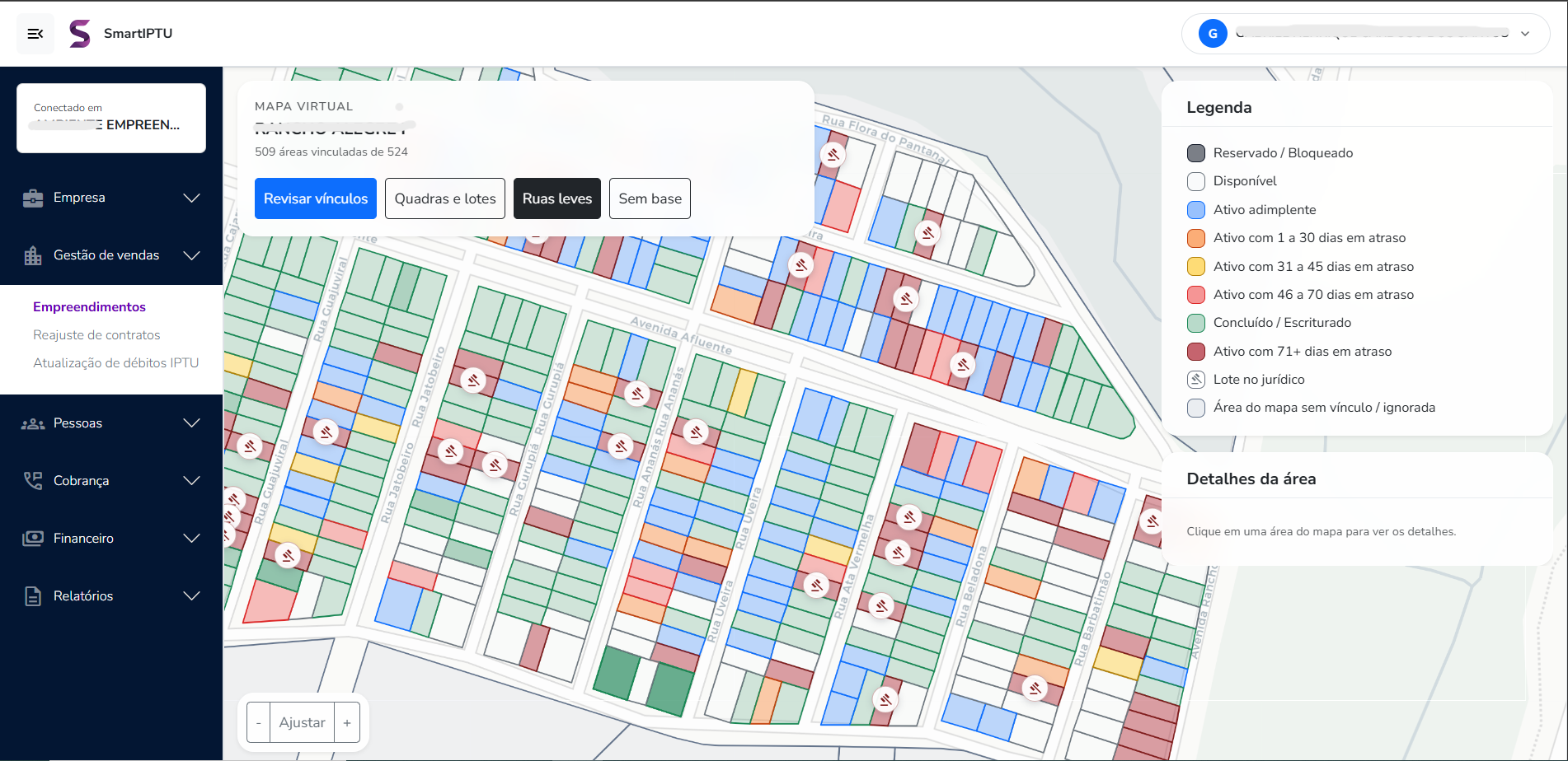 Mapa virtual dos empreendimentos no SmartIPTU