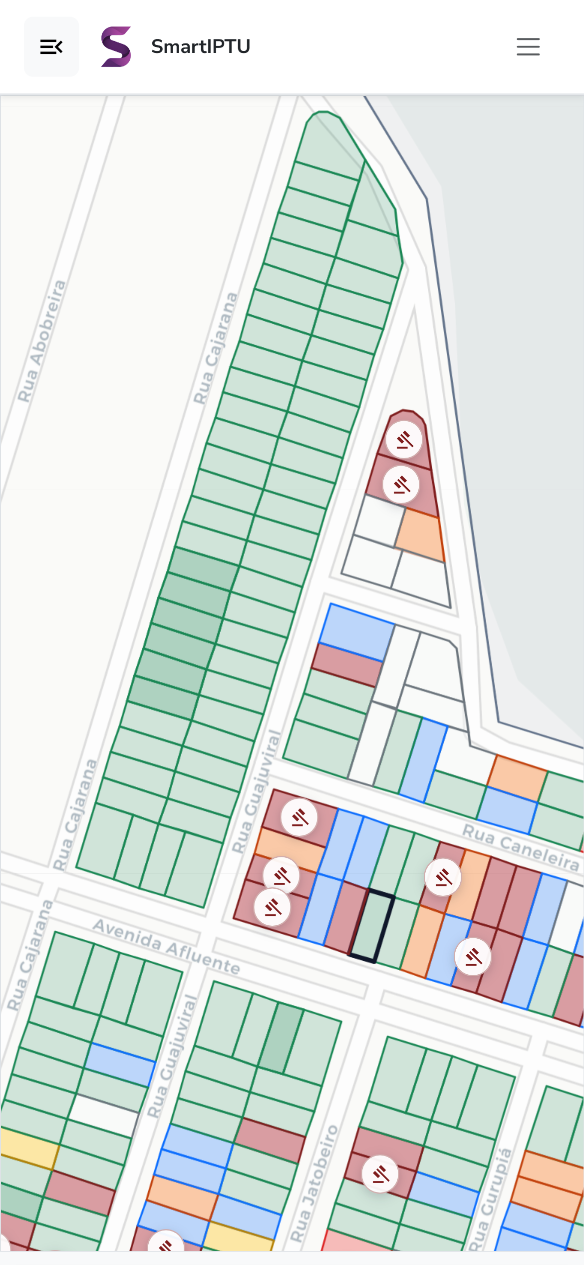 Mapa virtual responsivo do SmartIPTU no celular