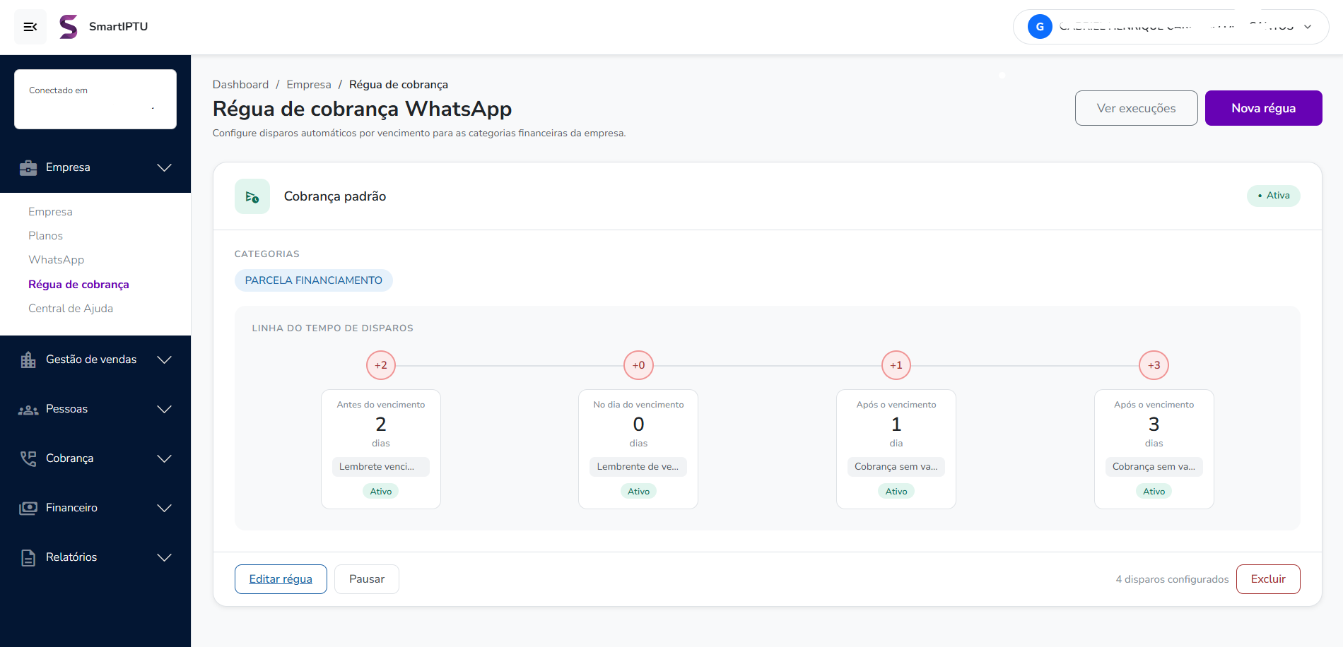 Configuração da régua de cobrança automática no SmartIPTU